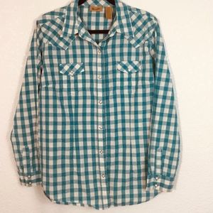 Wrangler snap shirt teal and cream sz XL